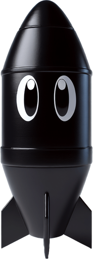 süper marıo oyunundaki siyah renkli ve gözleri olan füze.
Single Game Texture. In-Game asset. 2d. Blank background. High contrast. No shadows.