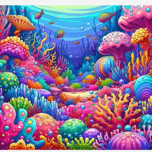A colorful underwater coral reef background. Cartoon
Single Game Texture.  In-Game asset.  2d.  Blank background.  High contrast.  No shadows