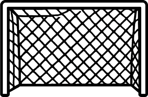 Yatay, beyaz, dikdörtgen futbol kalesi filesi.
In-Game asset.  2d.  High contrast.  No shadows