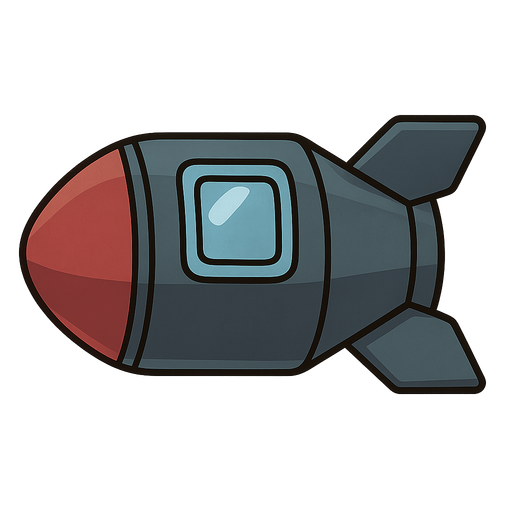 Bomb shaped spaceship. No background. Transparent background. Blank background. No shadows. 2d. In-Game asset. flat