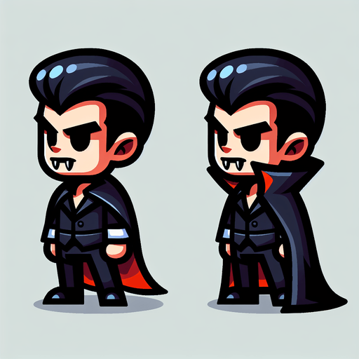 Cartoon vampire.
Single Game Texture. In-Game asset. 2d. Blank background. High contrast. No shadows.