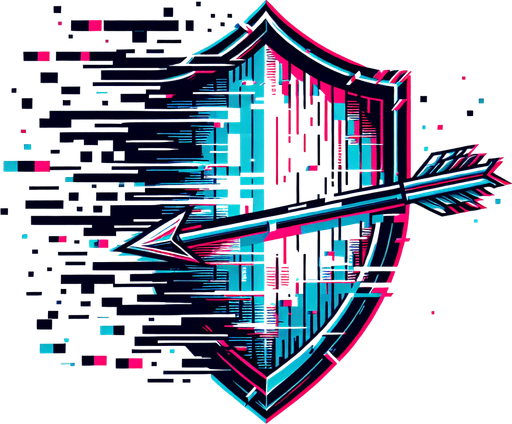 A shield shape that looks warped, dissolving at the edges, or made of static/glitches. Could show an arrow bouncing off at a weird angle or fizzling into nothing..
Single Game Texture.  In-Game asset.  2d.  Blank background.  High contrast.  No shadows