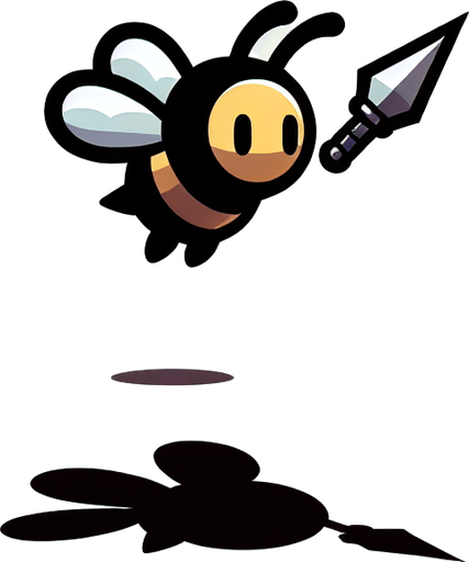 chibi vertical image of bee. dived down attack with spear sting 
Single Game Texture.  In-Game asset.  2d.  Blank background.  High contrast.  No shadows