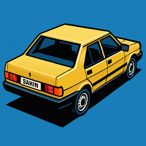 Tofaş Şahin. In-game asset. 2D. High contrast. No shadows. Rear three-quarter view from above, showing the right side and back of the car.