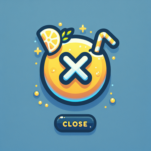 A close button for an ingame shop in a light, lemonade and drinks inspired summer theme. The close button should have an X-icon to indicate that it closes the shop window..
Single Game Texture. In-Game asset. 2d. Blank background. High contrast. No shadows.