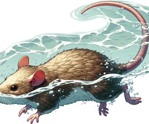 Water rat swimming top down view.
Single Game Texture.  In-Game asset.  2d.  Blank background.  High contrast.  No shadows