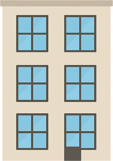 Modern Building. No background. Transparent background. Blank background. No shadows. 2d. In-Game asset. flat