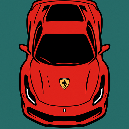 ferrari seen from top.
In-Game asset.  2d.  High contrast.  No shadows