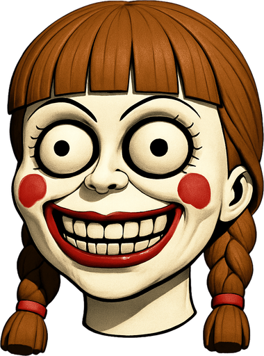 3D Scary but funny annabelle doll face meme.
In-Game asset.  3D.  High contrast.  No shadows