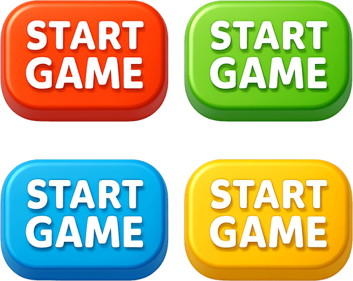 3D pack of buttons have text "start game". different colors. HD colors.
In-Game asset.  High contrast.  No shadows. 3D