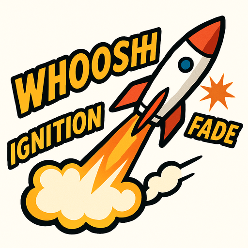 A powerful and dynamic rocket launch sound effect for a 2D arcade game. It should include ignition, rising whoosh, and a subtle explosion fade as it flies off-screen.".
In-Game asset.  2d.  High contrast.  No shadows
