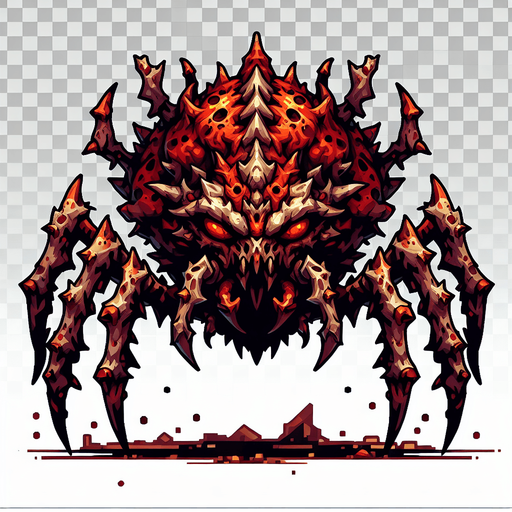 a cartoon bug. evil looking. red and brown color..
Single Game Texture. In-Game asset. 2d. Blank background. High contrast. No shadows.