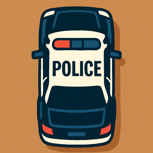 Polis arabası kuş bakışı.
In-Game asset.  2d.  High contrast.  No shadows