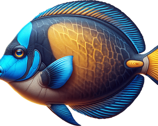 A realistic tangfish.
Single Game Texture. In-Game asset. 2d. Blank background. High contrast. No shadows.