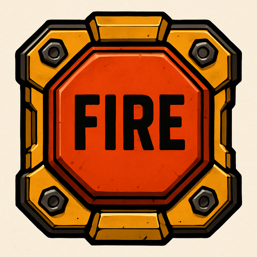 fire button for tank game controller. Fire button in mecha style.
In-Game asset.  2d.  High contrast.  No shadows