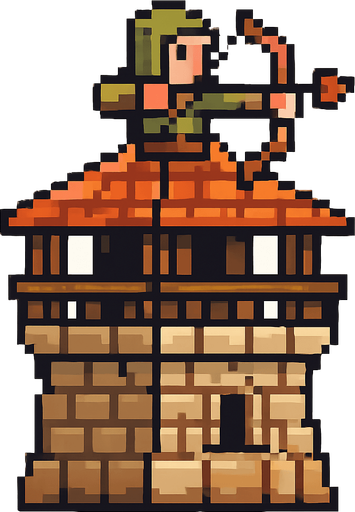 pixel art okçu kulesi.
In-Game asset.  2d.  High contrast.  No shadows