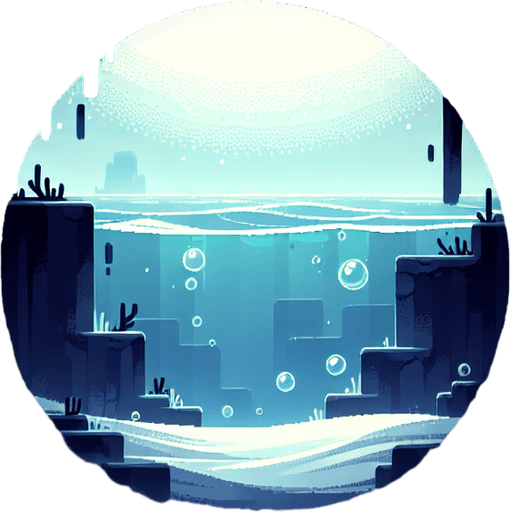 32 bit image anime style of beautyfull quite empty under sea water.
Single Game Texture.  In-Game asset.  2d.  Blank background.  High contrast.  No shadows
