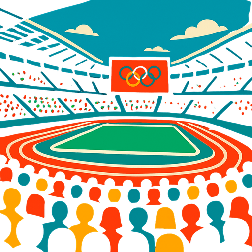 olympic stadium with people watching.
In-Game asset.  2d.  High contrast.  No shadows