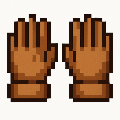 pixel brown gloves.
In-Game asset.  2d.  High contrast.  No shadows