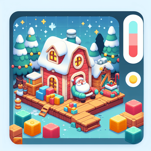 Background for hyper casual puzzle game. Showing Santas workshop. Pastel colors, flat shaded, vector art. Single Game Texture. In-Game asset. 2d. Blank background. High contrast. No shadows.