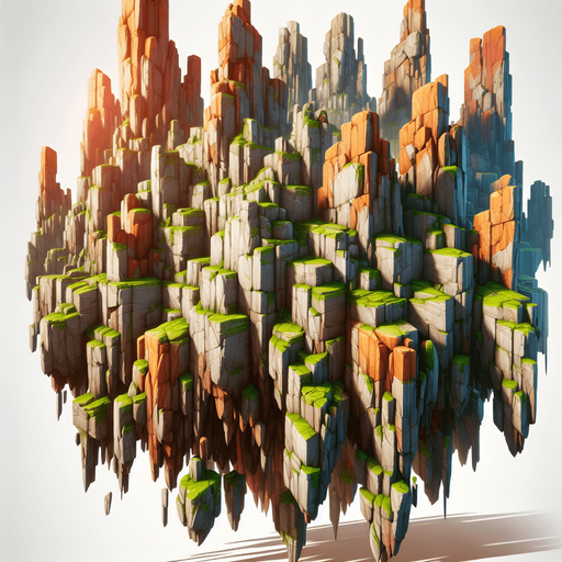 Taller stones green,brown,orange, HD, blur, light, sharp stones, floating Island, real 
background.
Single Game Texture. In-Game asset. 2d. Blank background. High contrast. No shadows.