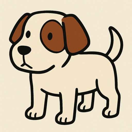 White dog with brown patch on eyes professor Layton game style.
In-Game asset.  2d.  High contrast.  No shadows
