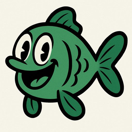Rubber Hose Style Green Medium-Sized fish.
In-Game asset.  2d.  High contrast.  No shadows