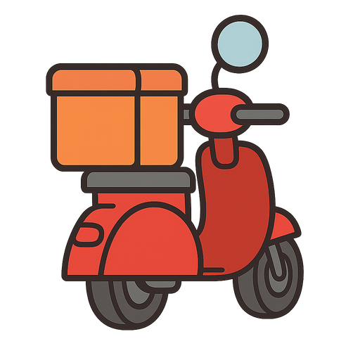 ıts a  courier scooter its looking behind
. No background. Transparent background. Blank background. No shadows. 2d. In-Game asset. flat