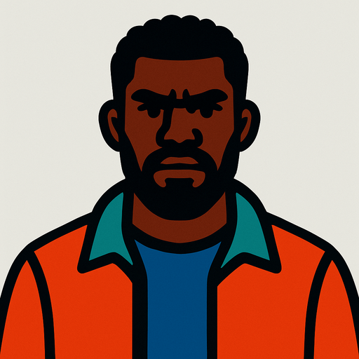 black man.
In-Game asset.  2d.  High contrast.  No shadows