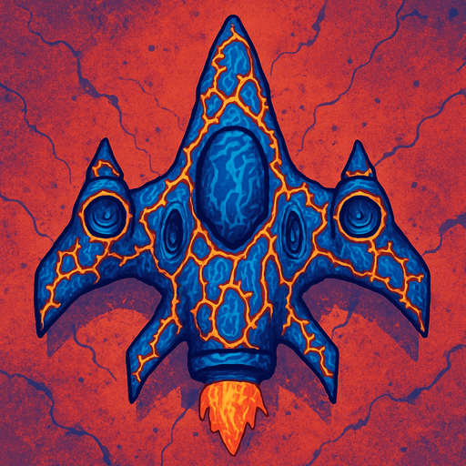 crazy blue lava spaceship top view.