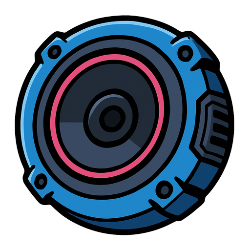 a round shape futuristic speaker.
In-Game asset.  2d.  High contrast.  No shadows