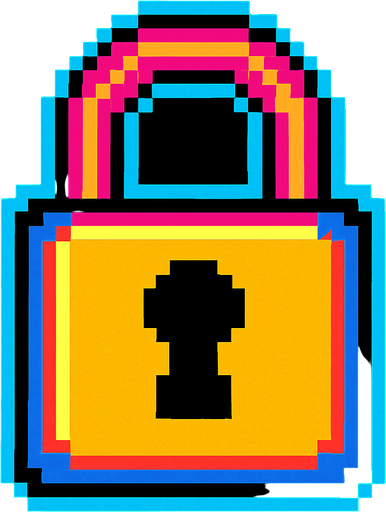 A small lock icon. 80s arcade machine graphics..
In-Game asset.  2d.  High contrast.  No shadows