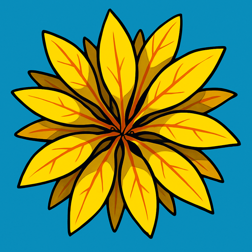 Top view of colorful yellow plant looking upwards.
In-Game asset.  2d.  High contrast.  No shadows