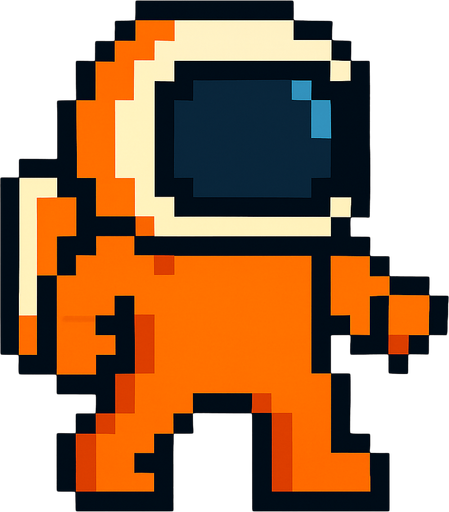 Pixel astronot olsun. Elbisesi turıncu olsun.
In-Game asset.  2d.  High contrast.  No shadows