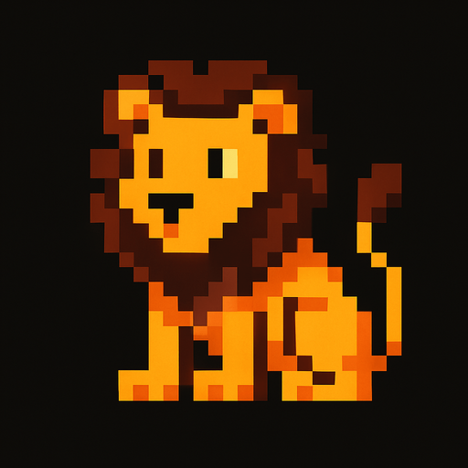 Lion 8 bit.
In-Game asset.  2d.  High contrast.  No shadows