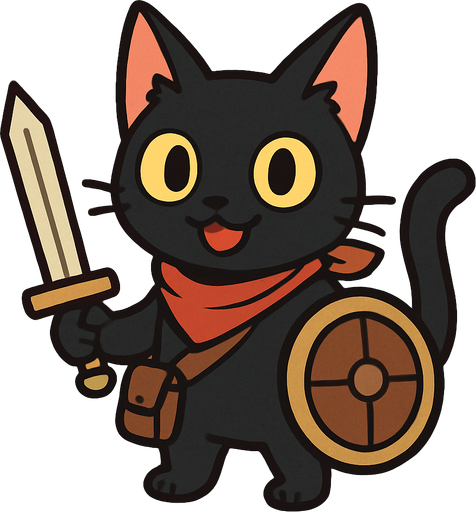 friendly black cat. rpg. 2d. no shadows.