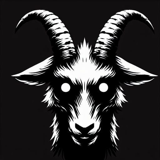 demon goat staring.
Single Game Texture. In-Game asset. 2d. Blank background. High contrast. No shadows.