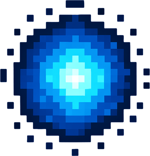 bola de luz azul de pixeles.
In-Game asset.  2d.  High contrast.  No shadows