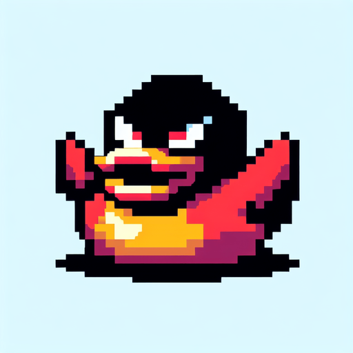 an evil rubber duck.
Single Game Texture. In-Game asset. 2d. Blank background. High contrast. No shadows. 8bit
