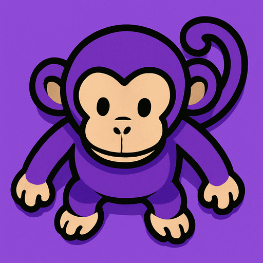 purple monkey top view.
In-Game asset.  2d.  High contrast.  No shadows