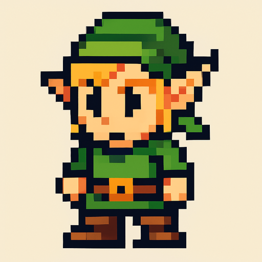 pixel elf.
In-Game asset.  2d.  High contrast.  No shadows