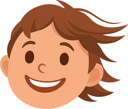 A kid have brown hair. No background. Transparent background. Blank background. No shadows. 2d. In-Game asset. flat