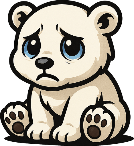 Sad baby polar bear.
In-Game asset.  2d.  High contrast.  No shadows