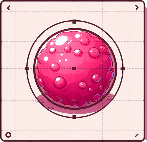 Pink round delicious jam piece.
Single Game Texture. In-Game asset. 2d. Blank background. High contrast. No shadows.