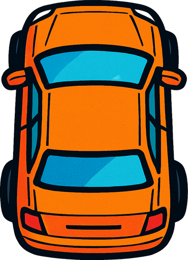 Araba yukarıdan görüntülü.
In-Game asset.  2d.  High contrast.  No shadows