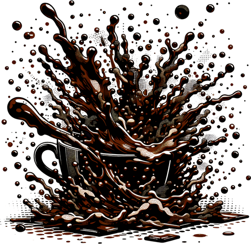 Coffee splashing effect.
Single Game Texture. In-Game asset. 2d. Blank background. High contrast. No Shadows.