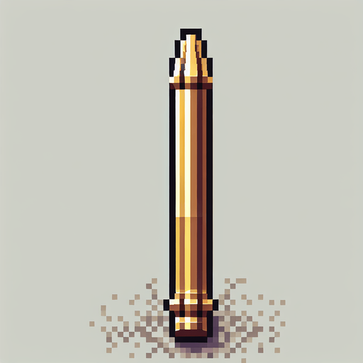 a straight crossbow bolt made of gold. top down view. pixelart. bolt only, crossbow not included. vertical display, from bottom to top. Single Game Texture. In-Game asset. 2d. Blank background. High contrast. No shadows.