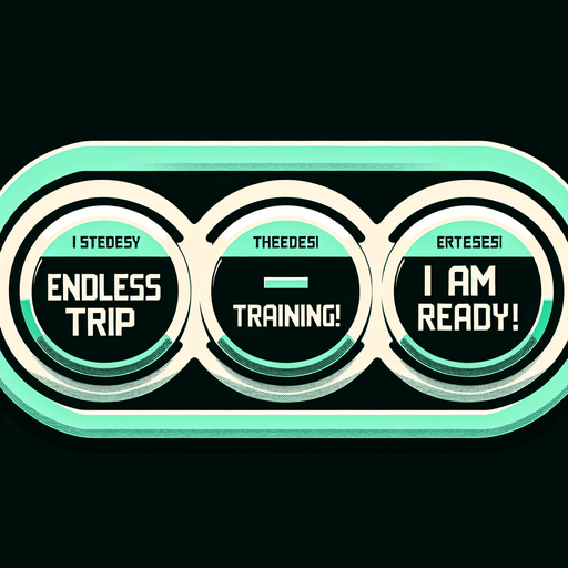 3 buttons that read:
Endless Trip
Training!
I am ready!
Futuristic font. White black and green..
Single Game Texture. In-Game asset. 2d. Blank background. High contrast. No shadows.