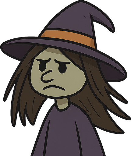 Witch. No background. Transparent background. Blank background. No shadows. 2d. In-Game asset. flat
