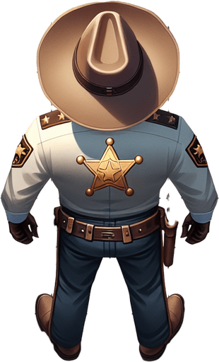 Sherif man, drone view..
Single Game Texture. In-Game asset. 2d. Blank background. High contrast. No shadows.